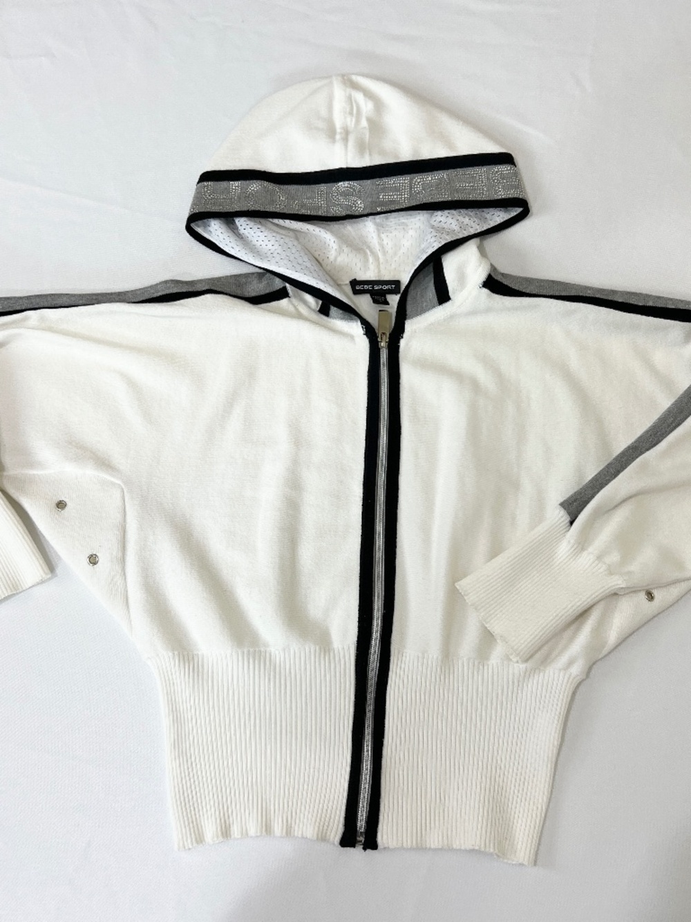 Bebe Sport vintage Crop Zip Hoodie Rhinestone Cotton/Spandex Sz L